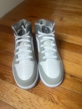 Nike Air Jordan 1 Mid White and Gray Sneakers